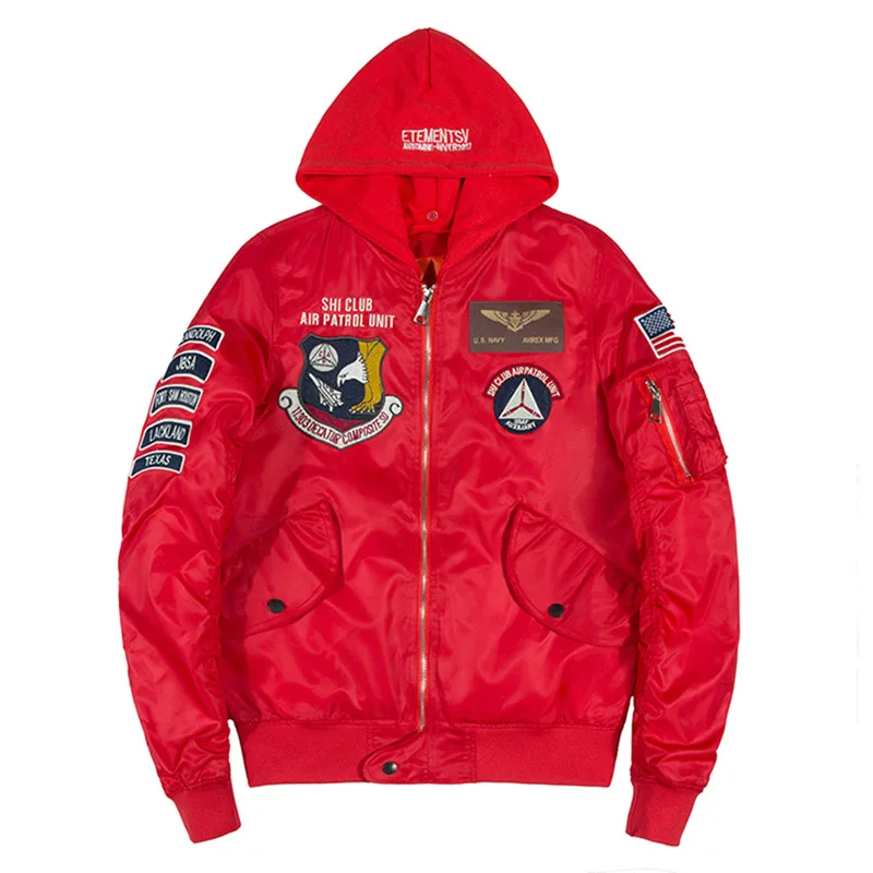 Aolamegs куртка-бомбер для мужчин, значок воздушного пилота с капюшоном, тонкая мужская куртка MA-1, модная верхняя одежда в стиле хип-хоп, мужское пальто, бейсбольные куртки - Цвет: Red