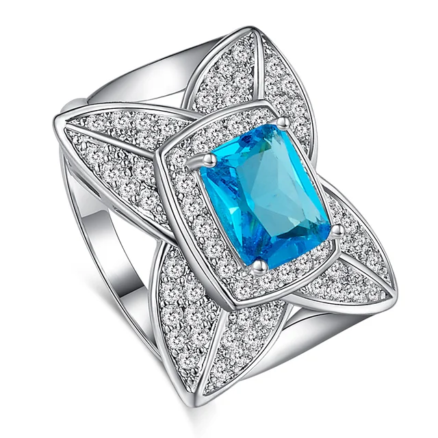 Jrose Art Deco Jewelry Vintage Party Rings For Women London Blue Jrose Art Deco Jewelry Vintage Party Rings For Women London Blue Topaz White Cz Diamond 18k