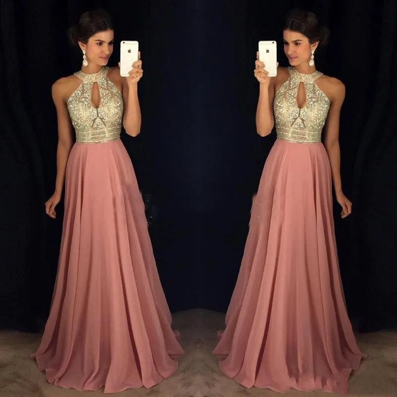 Длинные Вечерние Платья Кристаллы vestido largo Линия Пром платье Бледно-розовый
