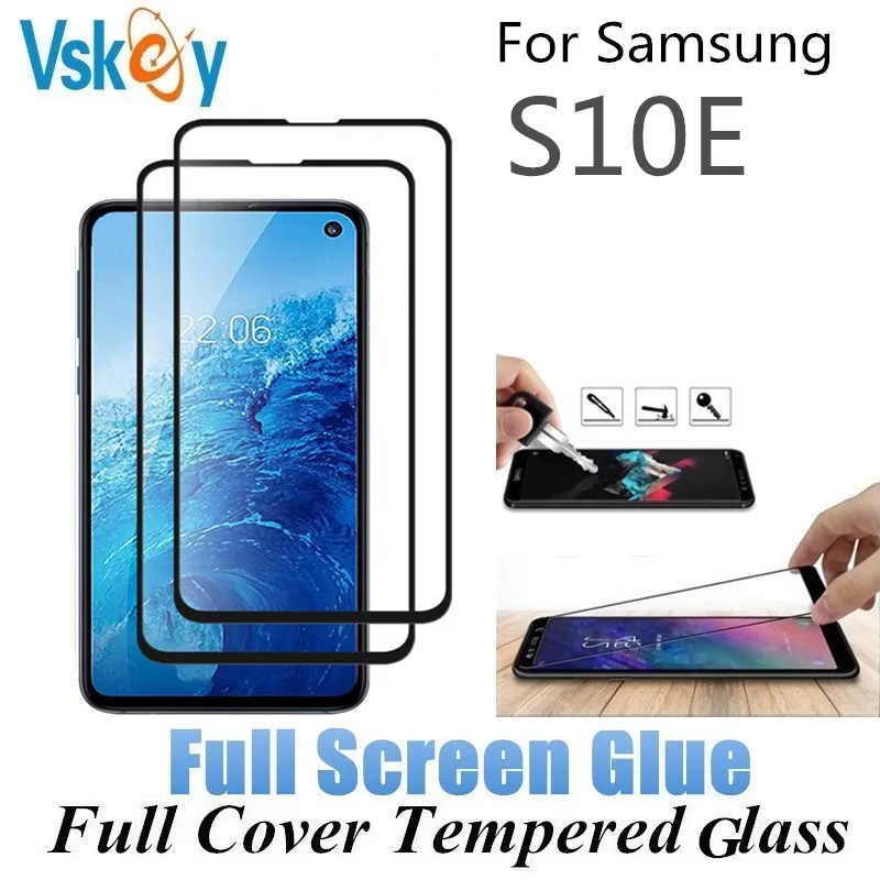 

VSKEY 10PCS Full Glue Tempered Glass For Samsung Galaxy S10E Full Cover Screen Protector Protective Film