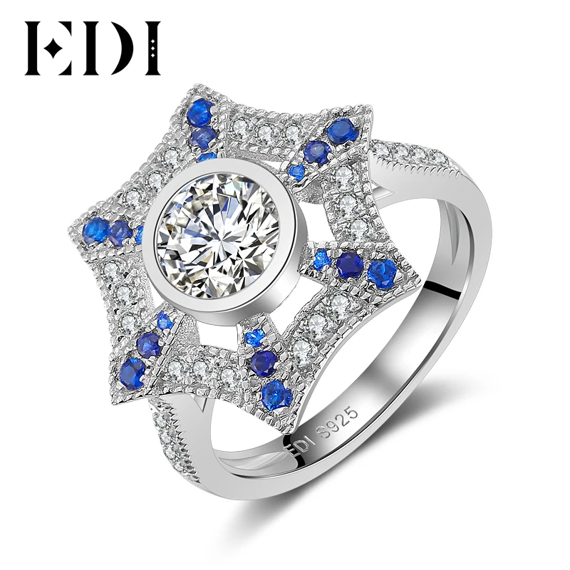

EDI Women Luxury 14k 585 White Gold Wedding Ring Starfish Brilliant 0.8ct Round Cut Diamond Engagement Ring For Women Jewelry