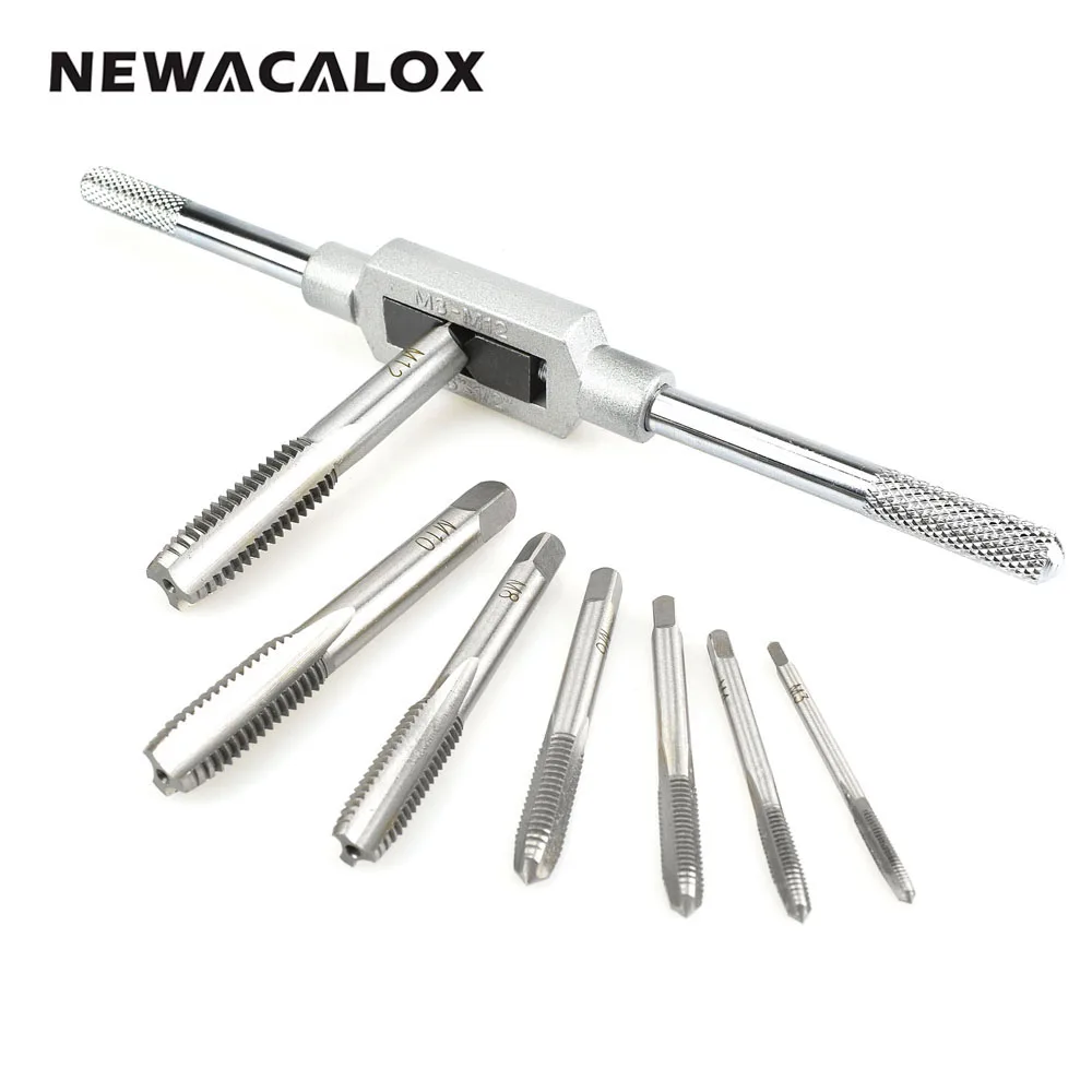 NEWACALOX M3 M12 Tap Wrench & High speed steel 8 in 1 Tap Tool Set DIY