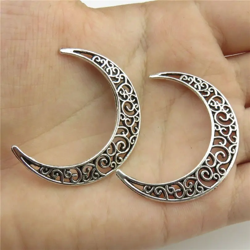 

20434 15pcs/lot Vintage Silver Hollow Heart Crescent Moon Pendant Connector Cameo Jewelry Findings for Earring -- Free Shipping