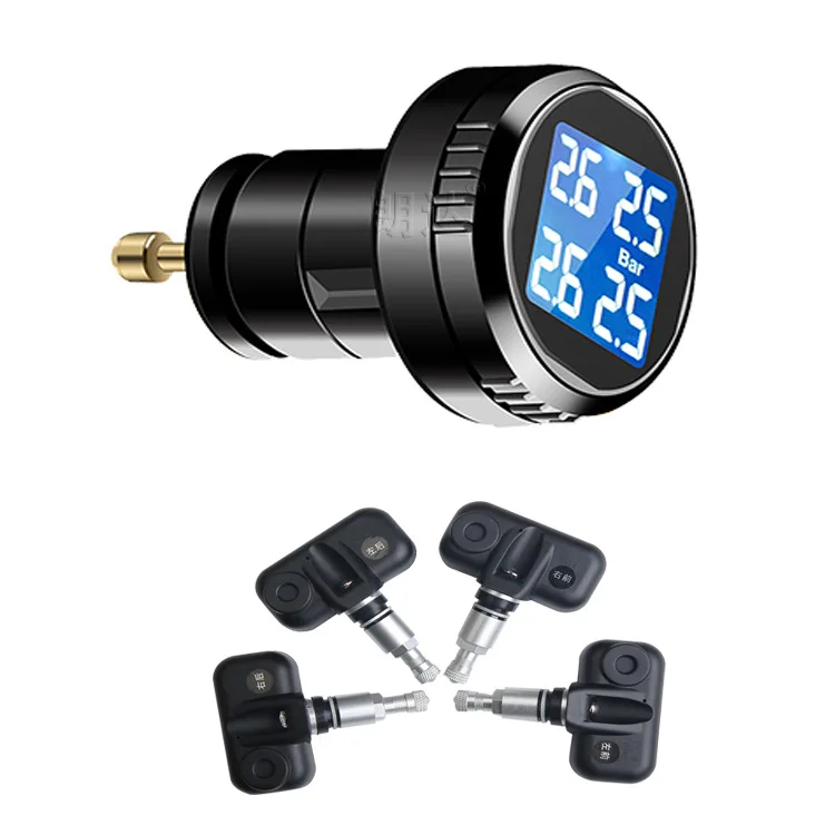 

TPMS Car Tyre Pressure Monitor System Waterproof + 4 Internal External Sensor Cigarette Lighter Tire Pressures Alarm System Auto