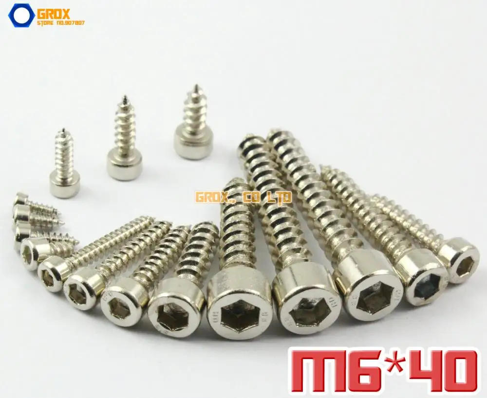 

25 Pieces M6 x 40mm 8.8 Grade Alloy Steel Nickel Plated Hexagon Socket Cap Head Self Tapping Screw Model Screw