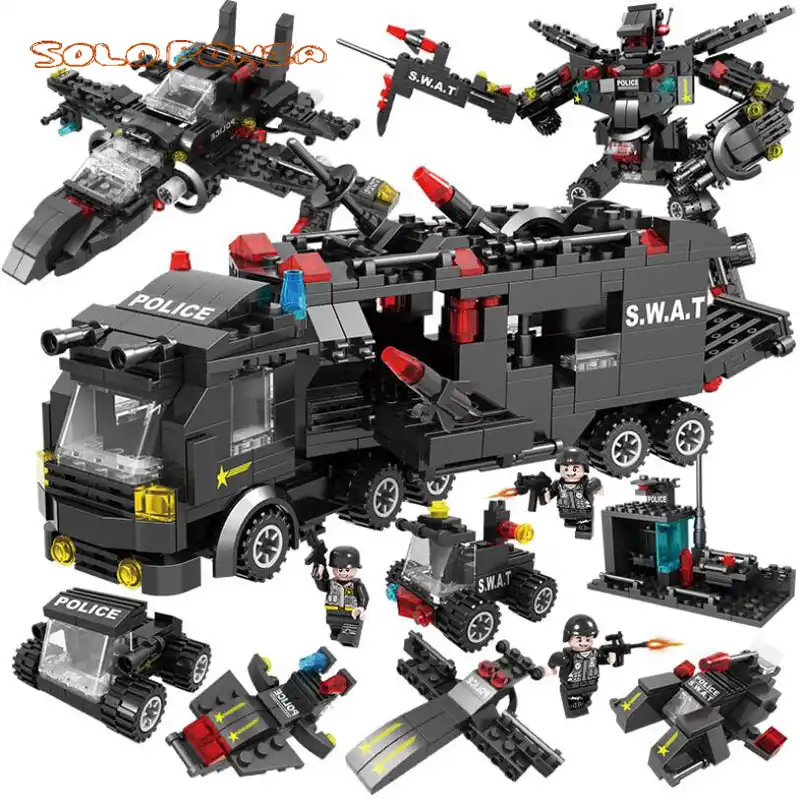 8 In 3 City Police Series Swat Building Blocks Kids Assembling Weapons Aircraft Car Robot Toy Compatible With Lego Brands Model Building Kits Aliexpress
