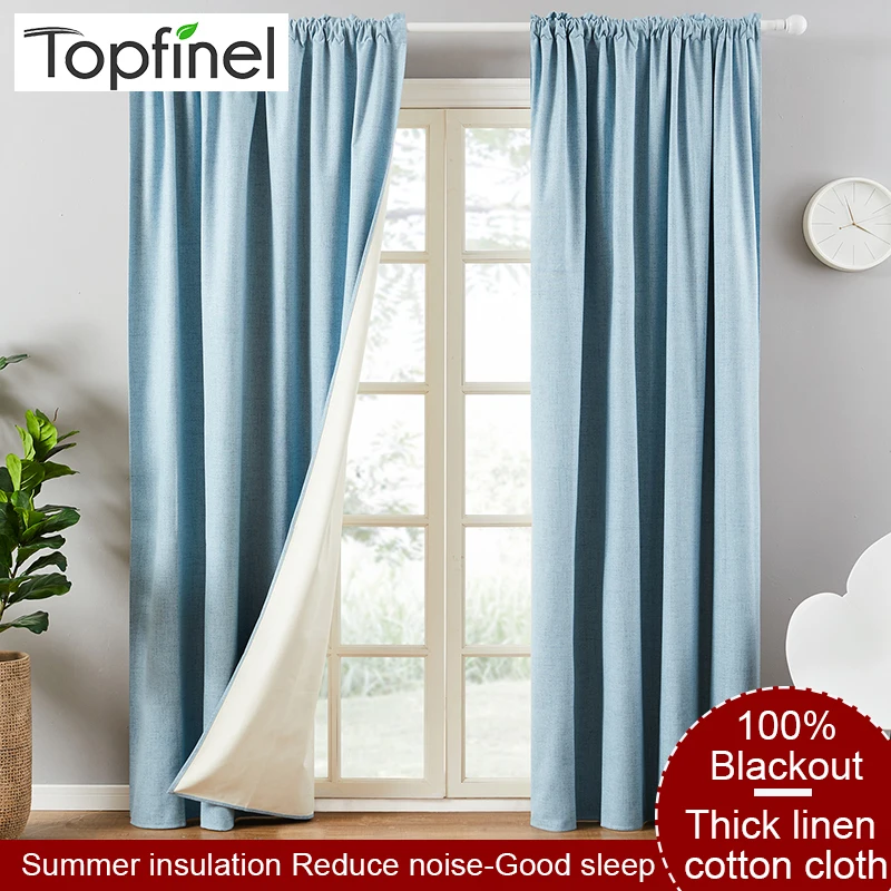

Topfinel Solid color linen 100% blackout curtains for living room Thickening Soundproof curtains for bedroom Window Drapes