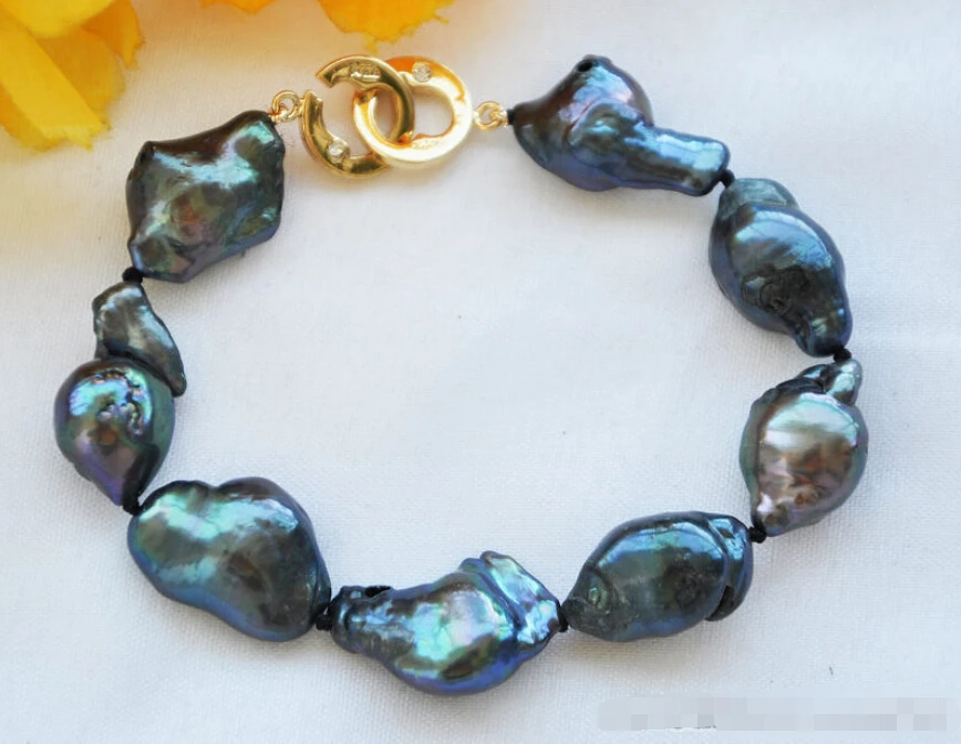 

FREE SHIPPING * z5508 8" 19mm black baroque KESHI REBORN PEARL bracelet