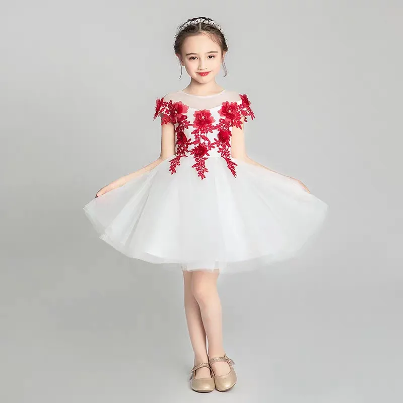 wine-red short dress Летнее роскошное Новое Детское платье принцессы с вышитыми цветами на день рождения, вечернее фатиновое платье для подростков, детские костюмы, платье - Цвет: wine-red short dress