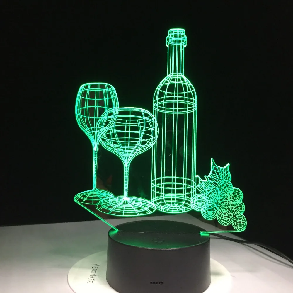 Стеклянная бутылка для вина грейпфрут 3D Оптическая иллюзия настольная лампа настроение сенсорный пульт дистанционного управления 7 цветов домашний свет вечерние Декор