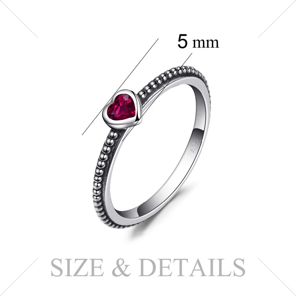 Jewelrypalace Love Heart Birthstone Created Rubies Stackable Ring 925 Sterling Silver Ring Women Fashion Engagement Ring
