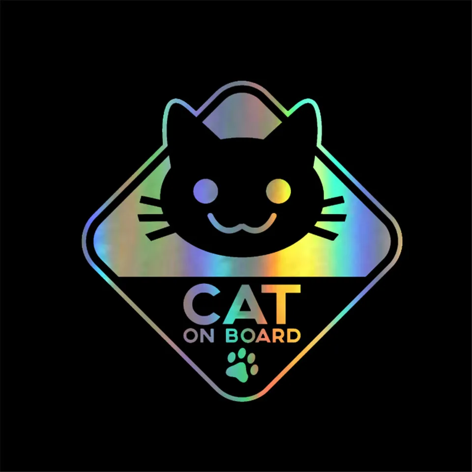 16CM16CM Funny Vinyl Sticker Car Decal CAT ON BOARD BlackSilverLaser (1)