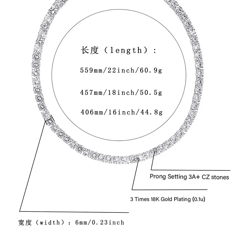 Новое серебро 925 пробы 4 мм и 6 мм мужское ожерелье Bling AAA CZ Iced Out ювелирные изделия в стиле хип-хоп звено теннисная цепочка для подарка ювелирные изделия