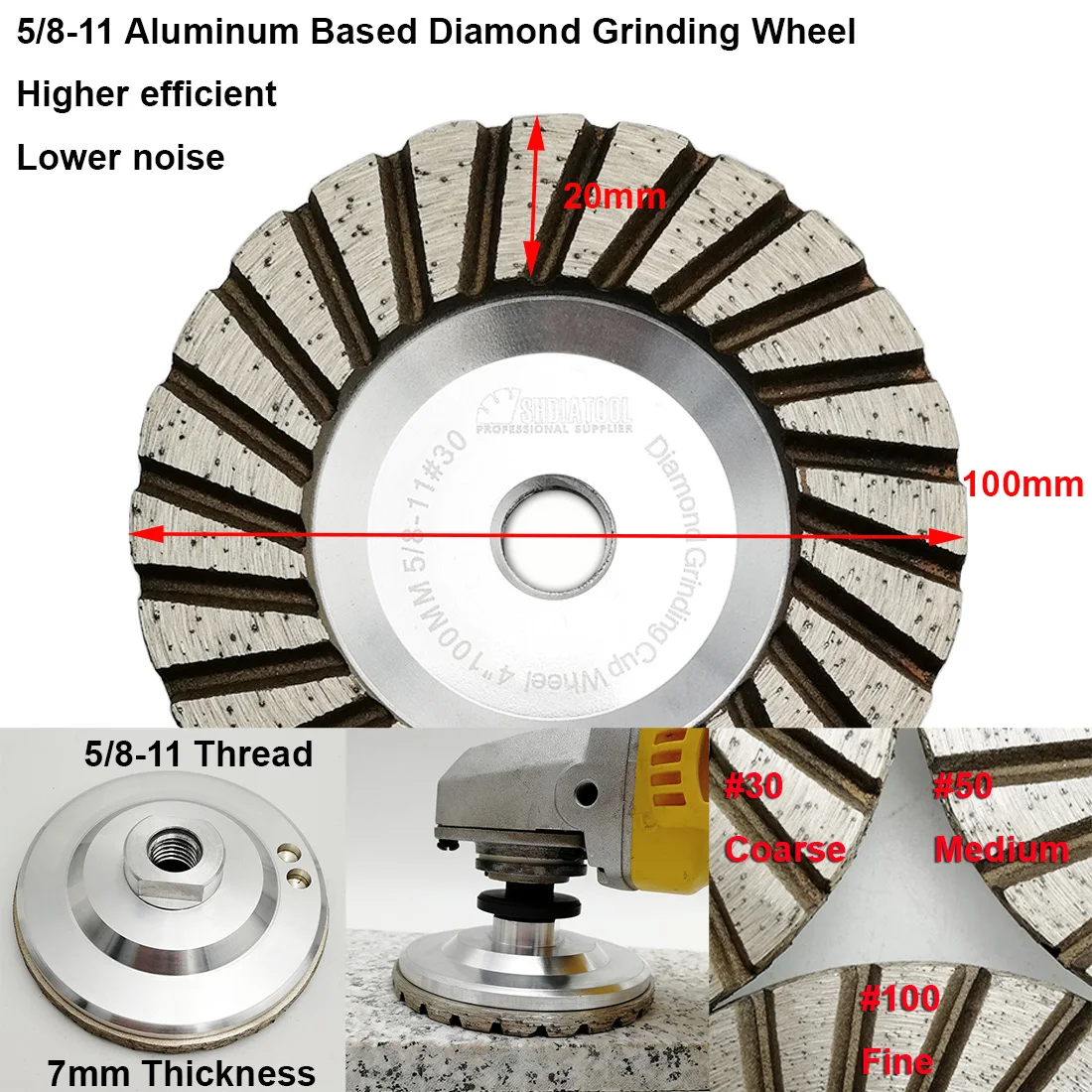 SHDIATOOL 1pc Dia 100mm/4" M14 or 5/8-11 Thread Aluminum Based Grinding Cup Wheel Diamond Grinding Wheel Disc For Granite Marble