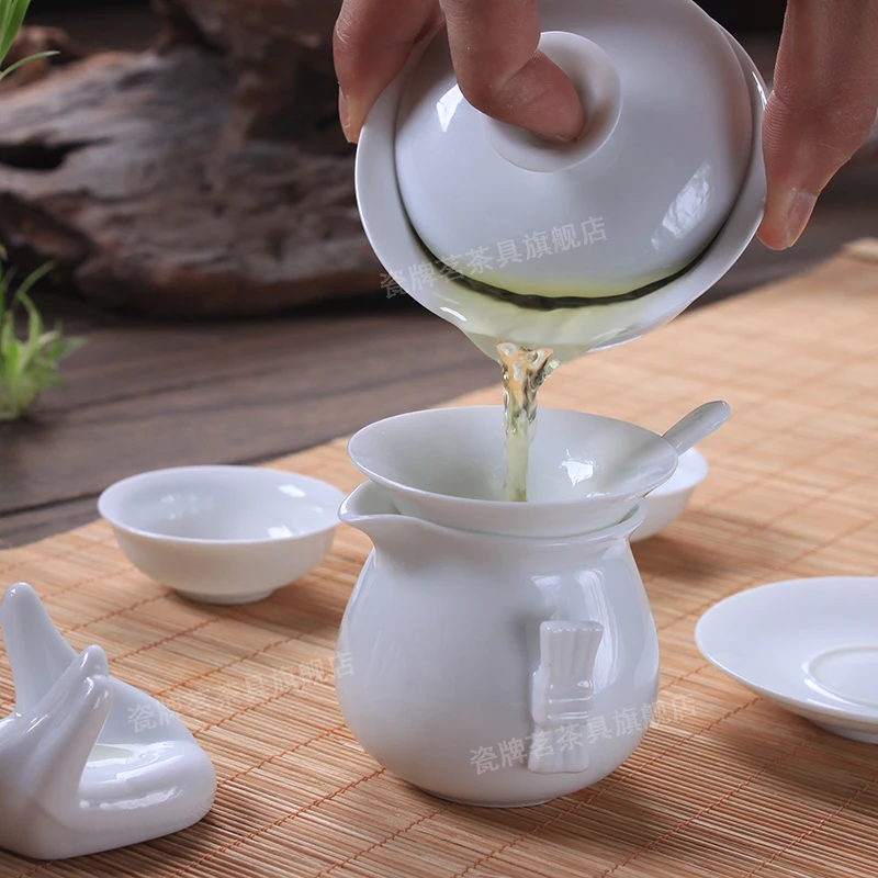 Новый Керамика чайный набор кунг фу В комплект входит 1 gaiwan + ярмарка чашки 7