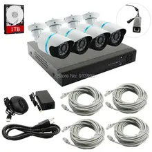 ELP 4CH POE NVR Network Video Record Outdoor Surveillance 720P 1MP HD Home Security Camera POE System Plug and Play with 1TB HDD