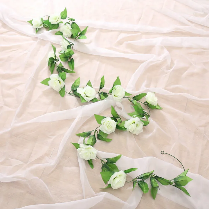 Свадебная АРКА Висячие Цветы гирлянда 2,45 метров лоза 13 большие шелковые розы украшения для дома и свадьбы фоны - Цвет: white