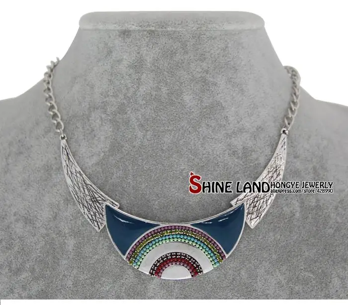 Shineland Collares новые модные женские этнические эмалированные бусы в форме Луны колье массивное ожерелье с подвеской Золотое ювелирное изделие