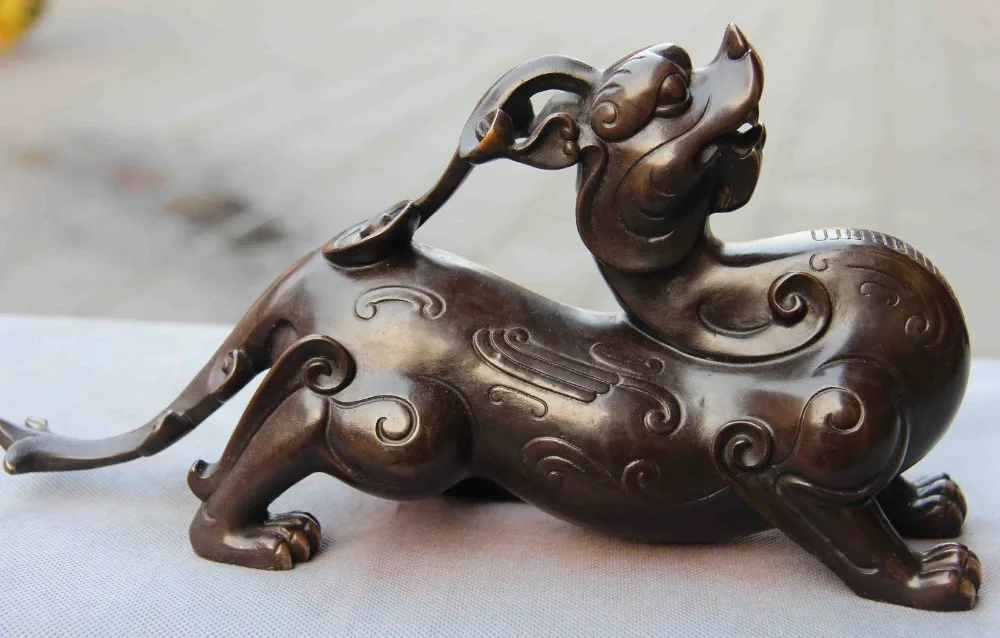 

xd 001684 Chinse Royal Copper Bronze Feng Shui Lucky Wealt Foo Dog Lion Beast Brave troops
