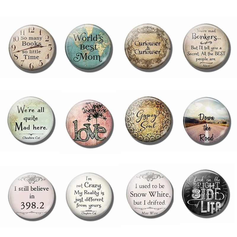 

Alice In Wonderland Fridge Magnet Set Lewis Carroll Quote Magnetic Refrigerator Stickers 25MM 12pcs Round Glass Dome Fridge Memo