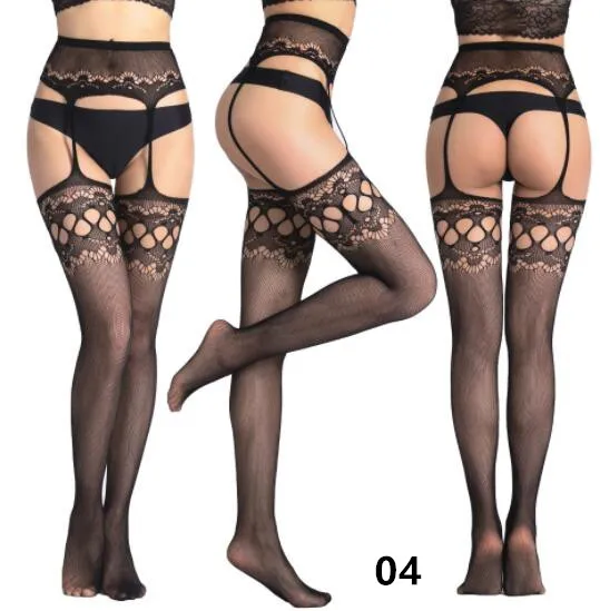 SHENGRENMEI NEW Fashion Sexy Stockings Women Embroidery Open Crotch Pantyhose Plus Size Female 15 Style Tights Garter Lingerie - Цвет: 04