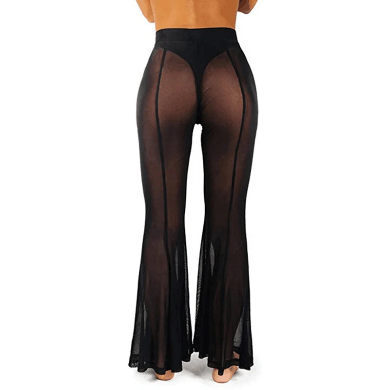 

Mesh Sheer Pants Flared See through Transparent High Waist Loose Long Swimwear Swim Sexy Women's Clubwear Lady