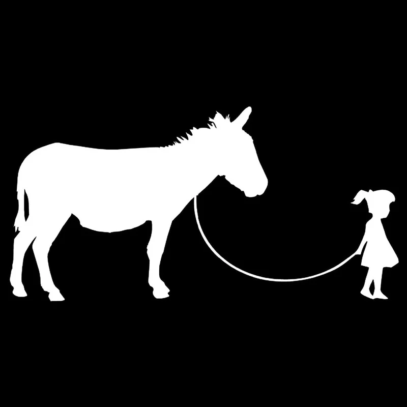 20cm*9.9cm Girl Walking A Donkey Pet Mule Interesting Vinyl Decal Car Sticker Black Silver S6-2908