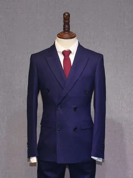 

Blue (Jacket+Pants) 2 Pieces 2017 New Fashionable Mens Suits Custom Made Best Men Suits Double Breasted Wedding Groom Tuxedos