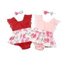 Одежда для маленьких девочек; коллекция года; летняя одежда для маленьких девочек; боди без рукавов с цветочным принтом; комбинезон; наряды