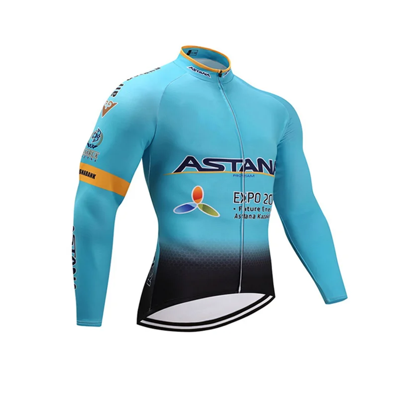 Весна Осень 2018 Pro team astana длинный рукав Велоспорт Джерси Ropa Ciclismo дышащая гоночная