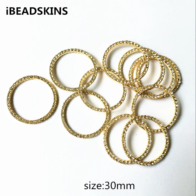 

New arrival! 30mm 20pcs/lot gold color zinc alloy rings-shape crystal rhinestone charm for jewelry DIY ( as shown)