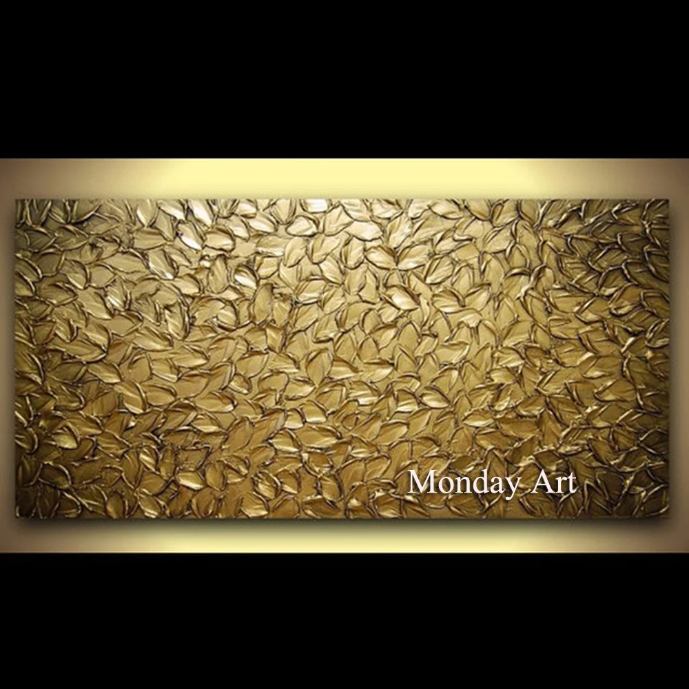 Hand-Painted-High-Quality-Bronze-Gold-Palette-Knife-thick-oil-painting-Canvas-Wall-Decor-Living-Room
