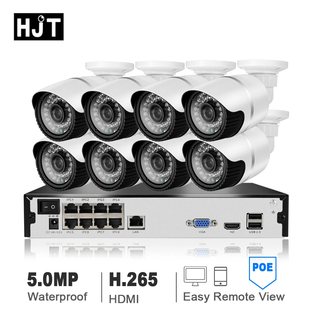 

HJT 8CH H.265 5.0MP Cameras System POE NVR Surveillance Kit Security CCTV Set Outdoor IP Camera Indoor