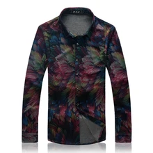 2017 Mens Camisas de Vestido M-5XL 6XL 7XL Hombres Florales Camisa de Vestir de Manga Larga Camisas Hombre Chemise Homme Marca Luxe C620