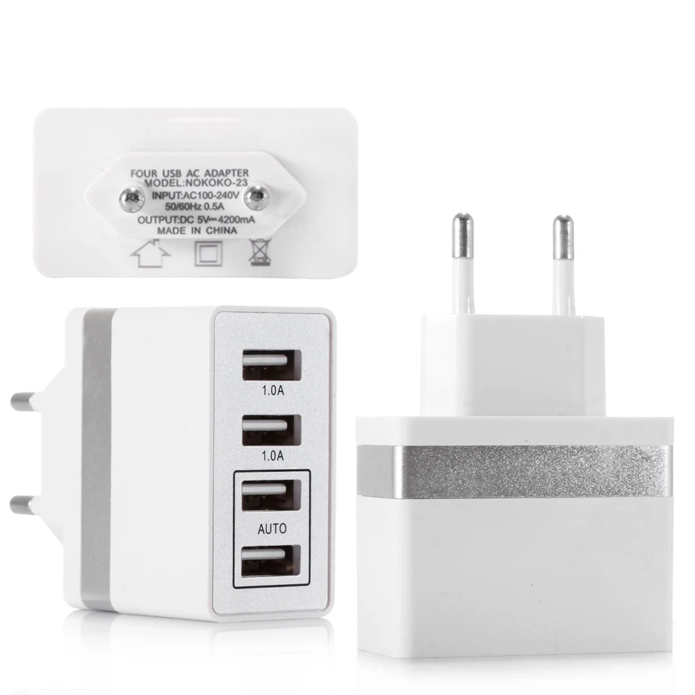 4 Port USB Charger EU Plug Charging Station Travel USB Multiple Chargers Station 4-Port Fast Charge Adapter Wall Desktop Charge (9)
