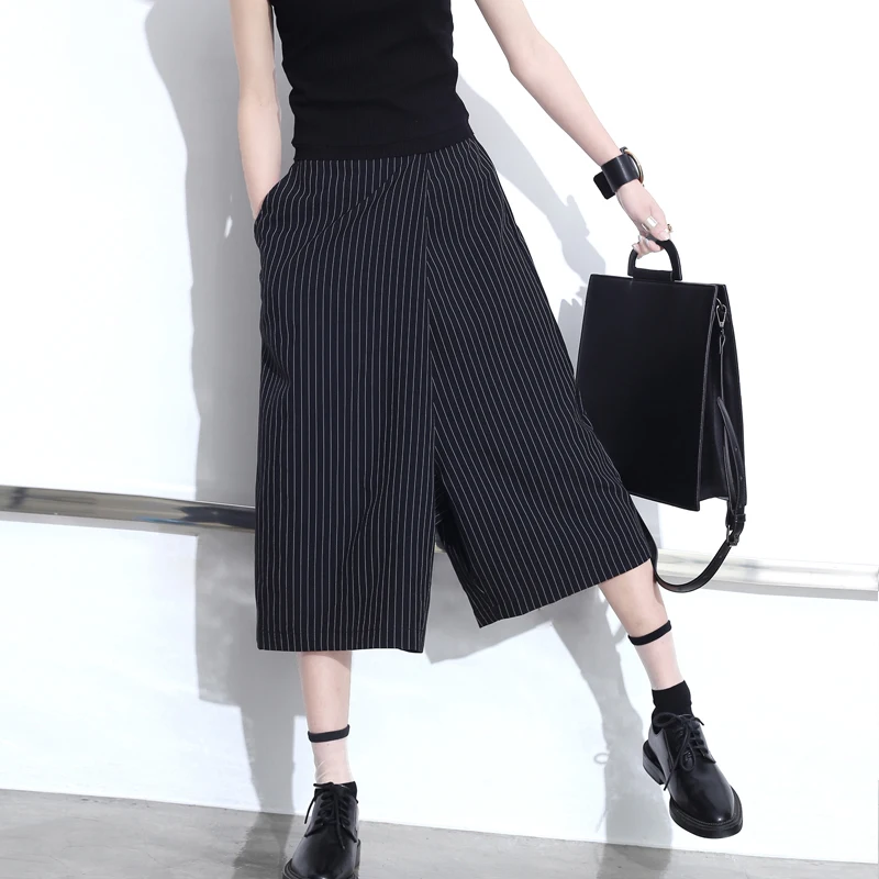 Elegant 2016 Women British Gentleman striped Wide Legged