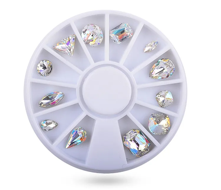 

12pcs Per Plate Symphony AB Sharp End Luxury Diamond Nail Decoration Wheel Top Quality Nail Rhinestone Jewelry