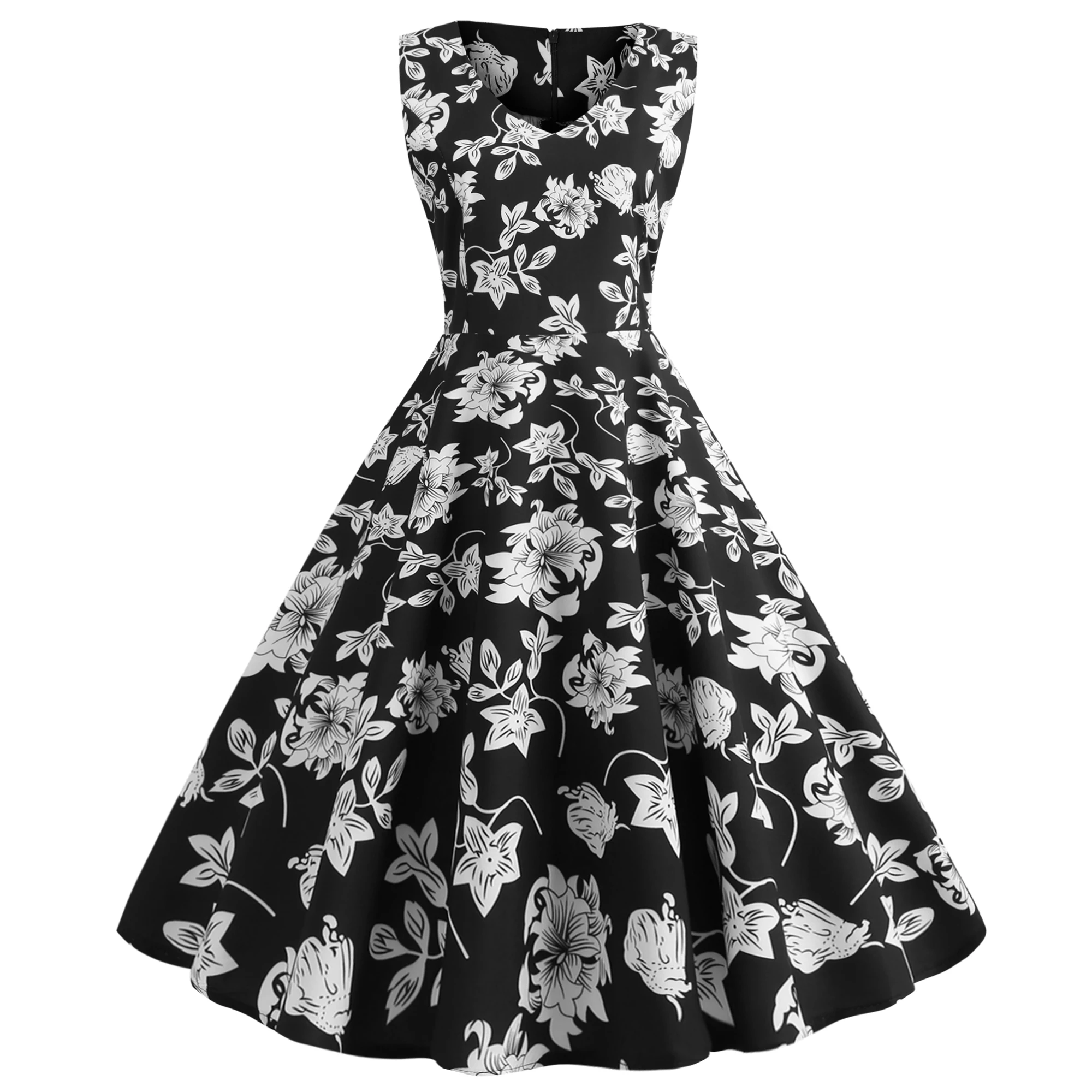 

2019 Vintage Summer Dress for Women Robe Femme 50s 60s Retro Big Swing Casual V-neck Bowknots Knee-Length Party Dresses Vestidos