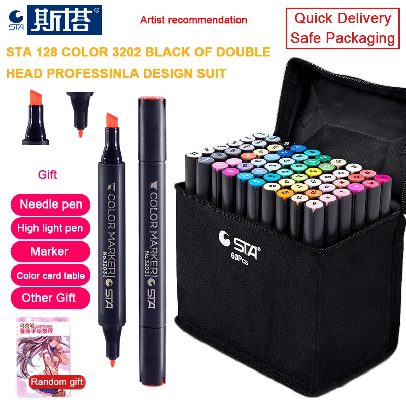 

STA 30/40/60/80/128 Colors 3202 Series Twin Head Art Markers Set for School Artist Design Drawing Mange Marker Pen Art Supplies