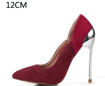 Autumn Suede Leather Women Pumps 10cm or 12cm High Heels Mix Color Mental Heel Wedding Party Shoes Size 33-43 - Цвет: 12cm wine red