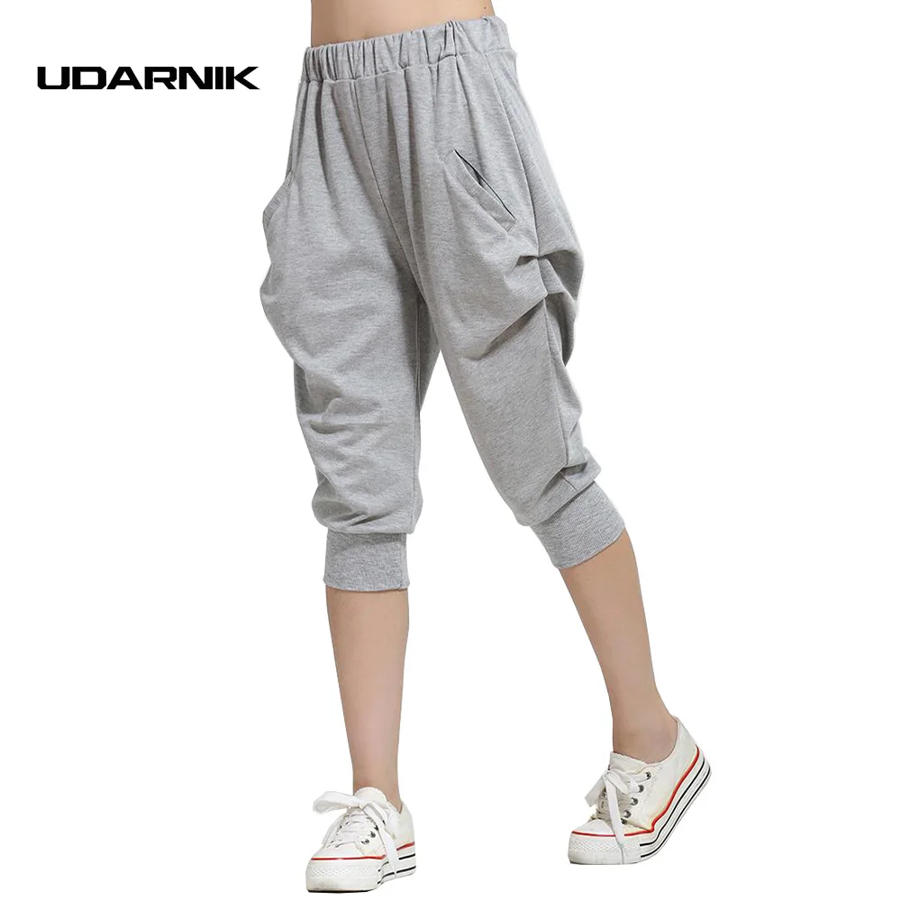 Women Cotton Sports Exercise Pants Cropped Plus Size Loose Fit Yoga Gym