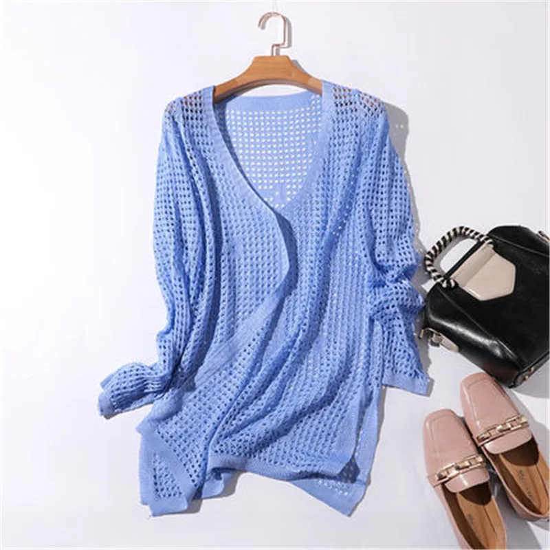 

2018 Plus Size Women Clothing Ladies Solid color Hollow Blouse Summer Cardigan Coat Pink Crochet Sexy Female coats PZ173