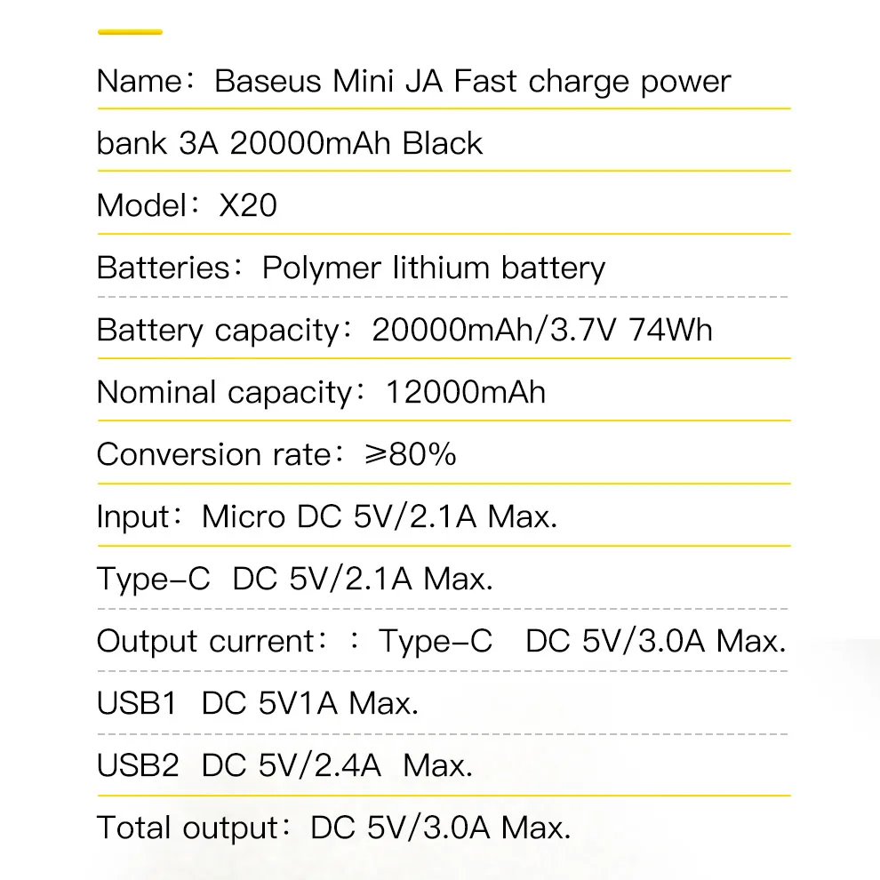 Baseus, 20000 мА/ч, внешний аккумулятор, портативное зарядное устройство для телефона, внешний аккумулятор для iPhone, Xiaomi, huawei, samsung