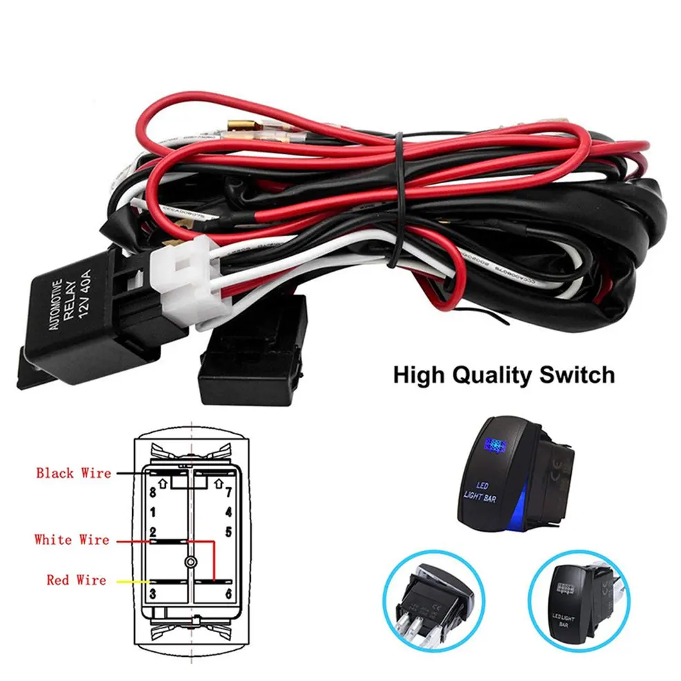 

12V/40A Car Fog Light Wiring Harness ON/OFF Switch LED Work Light Switch for Off-road Spotlights Switch Relay Kit