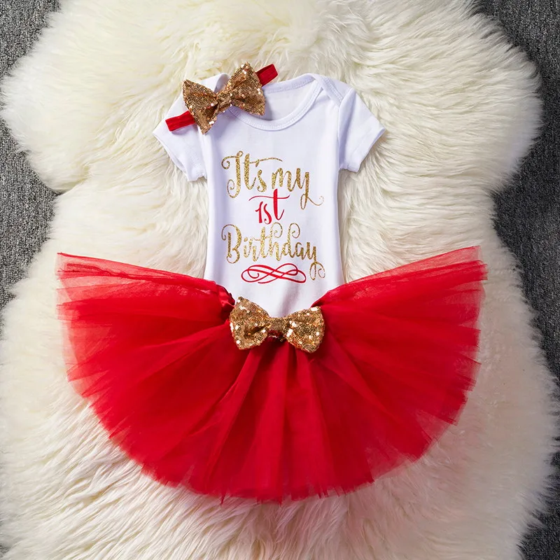 Одежда для крещения для новорожденных девочек, комплекты От 1 до 2 лет, детская одежда-пачка на день рождения комплекты одежды для маленьких девочек одежда для вечеринки костюмы на 6 месяцев - Цвет: Red 1