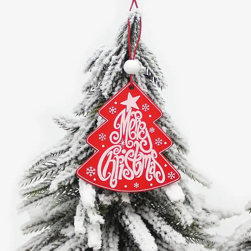 HUADODO 6Pcs Creative Printing Wooden Christmas Pendants Ornaments for Xmas Tree Hanging Ornament Party Christmas Decoration - Color: Tree