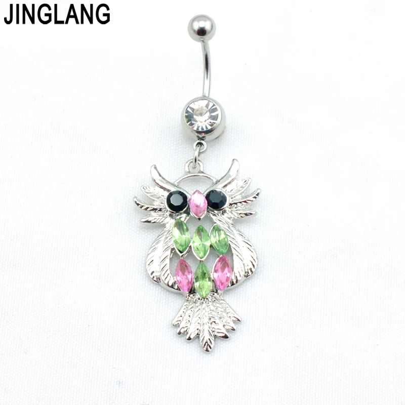 Brand New Fashion Belly Button Rings Rhinestone Owl Stainless Steel