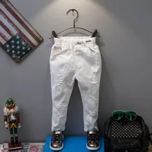Spring New Brand Korean Style Baby Boys Jeans Pants Fashion Kids Ripped Jeans Boys Soild White Denim Pants Baby Jeans Trousers