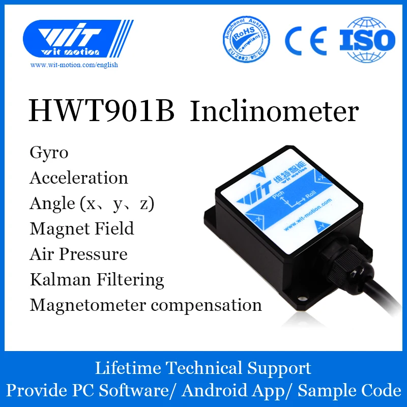 

WitMotion HWT901B High-Precision AHRS Inclinometer, IP67 Protection, Built-in Military-Grade RM3100 Module, Low Drift of Z Angle