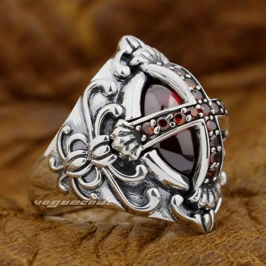 Мужское кольцо в готическом стиле с красным фианитом|rock candy ring|rock tilering body |